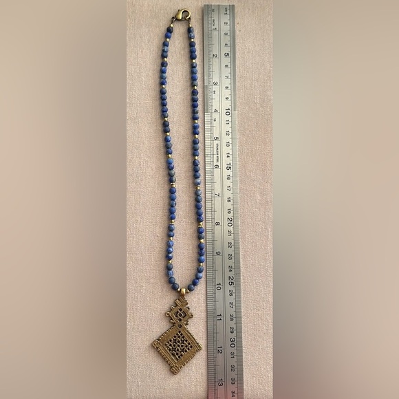 26 inch Lapis Lazuli Gemstone and brass bead necklace NWOT - Picture 12 of 12